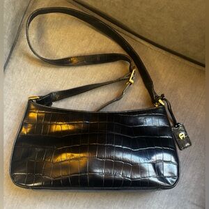 Etienne Aigner Vintage Genuine Leather Black Croc Embossed Shoulder/Handbag